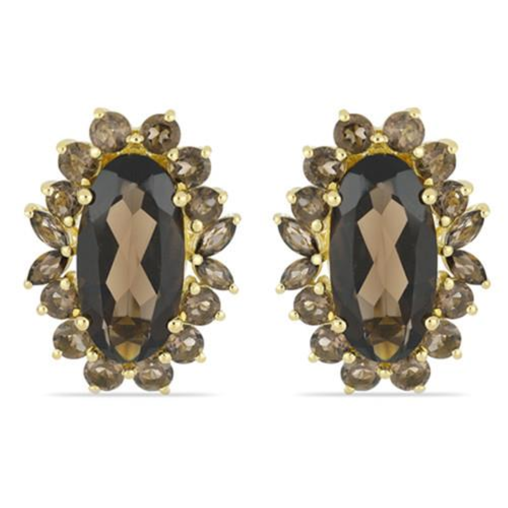 BUY NATURAL SMOKY GEMSTONE BIG STONE EARRINGS IN STERLING SILVER