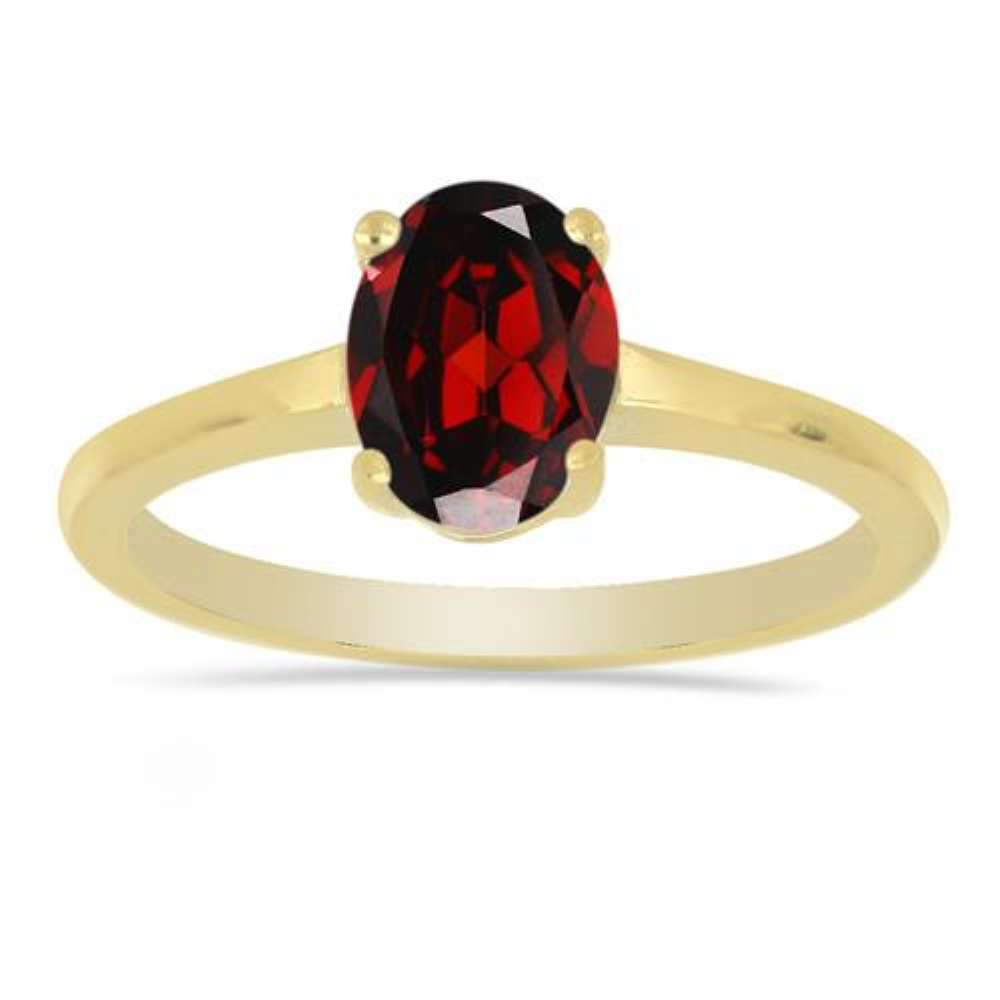 STERLING SILVER GOLD PLATED NATURAL GARNET SINGLE STONE RING