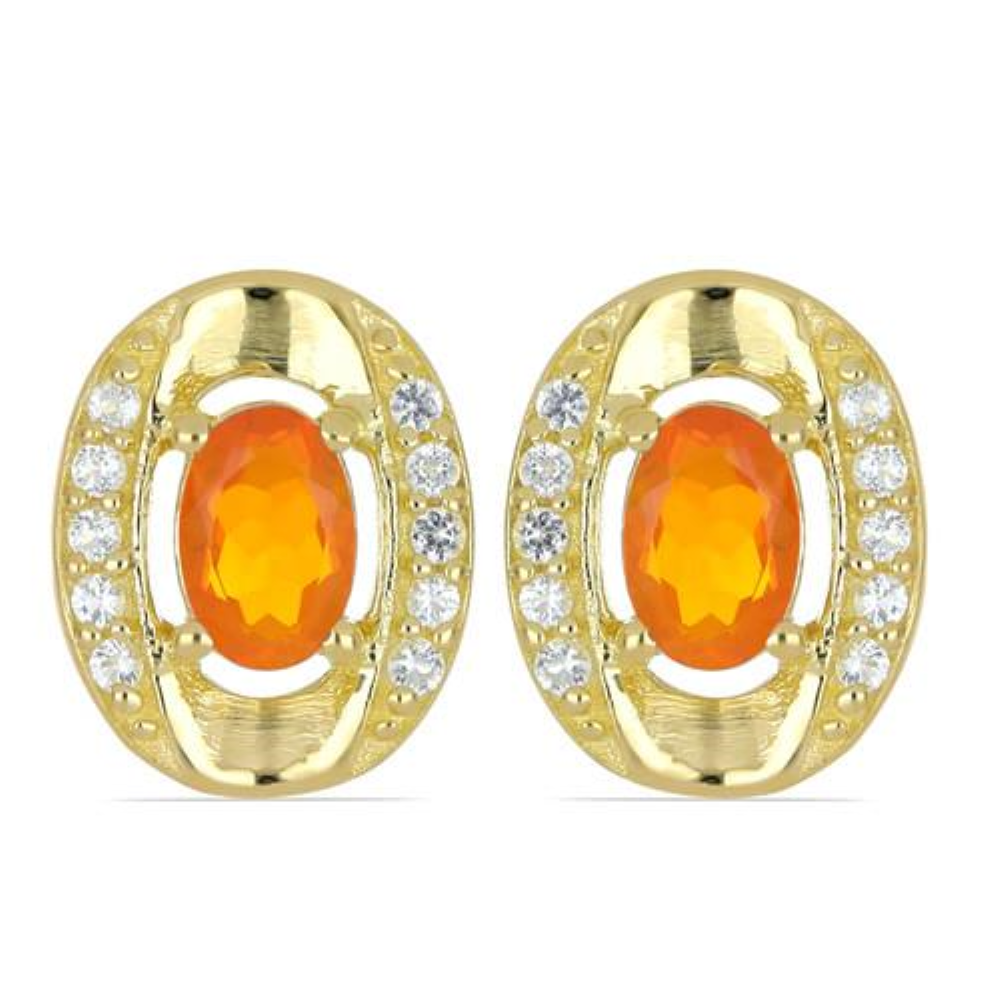 BUY 14K GOLD NATURAL ORANGE OPAL GEMSTONE CLASSIC EARRINGS WITH DIAMOND