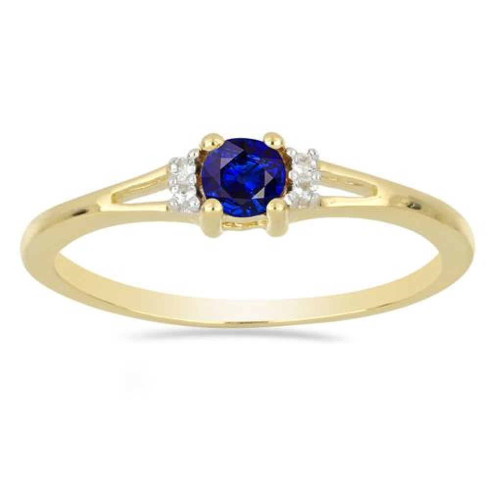 BUY 14K GOLD REAL BLUE SAPPHIRE GEMSTONE WITH WHITE DIAMOND CLASSIC RING