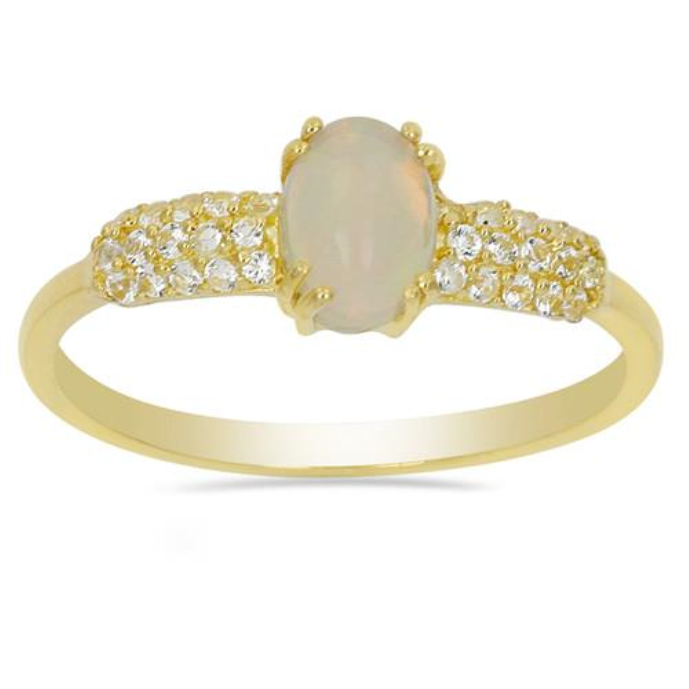 BUY 14K GOLD  ETHIOPIAN OPAL GEMSTONE CLASSIC RING WITH WHITE DIAMOND