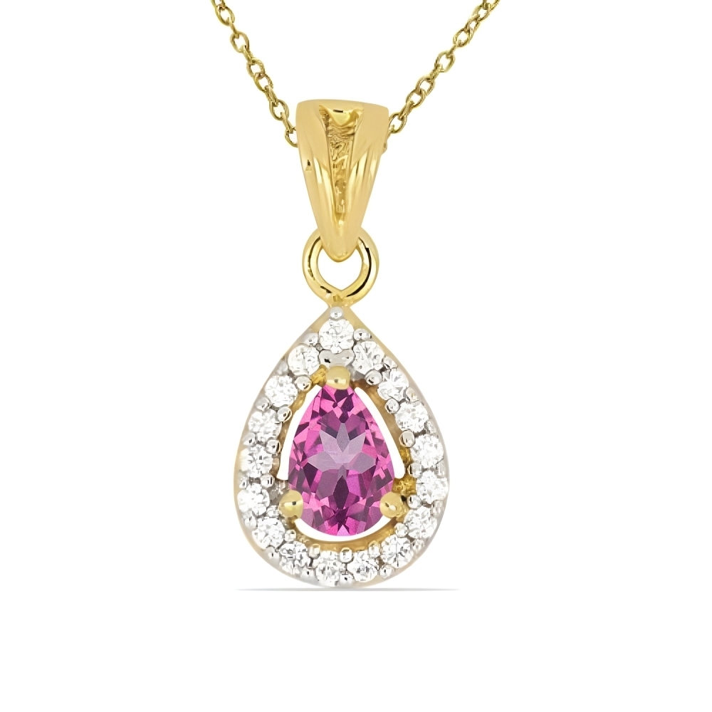 BUY 14K GOLD NATURALPINK TOPAZ GEMSTONE WITH WHITE DIAMOND HALO PENDANT