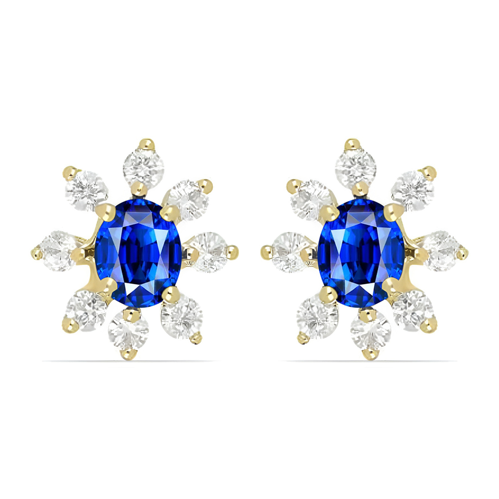 BUY 14K GOLD NATURAL BLUE SAPPHIRE GEMSTONE HALO EARRINGS