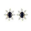 BUY 14K GOLD NATURAL BLUE SAPPHIRE GEMSTONE HALO EARRINGS