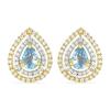BUY 14K GOLD NATURAL AQUAMARINE GEMSTONE HALO EARRINGS WITH WHITE DIAMOND