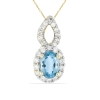 Bulk 14K Gold Oval Aquamarine Double-Halo Pendant Teardrop Bail Cluster Certified Diamond Accent Jewelry - JewelPin