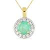 BUY 14K GOLD REAL EMERALD GEMSTONE HALO PENDANT WITH WHITE DIAMOND
