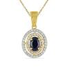 BUY 14K GOLD NATURAL BLUE SAPPHIRE GEMSTONE HALO PENDANT WITH WHITE DIAMOND