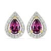 BUY 14K GOLD NATURAL DIAMOND AND UMBALITE GARNET GEMSTONE HALO EARRINGS