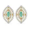 BUY NATURAL EMERALD GEMSTONE 14K GOLD HALO EARRINGS WITH WHITE DIAMOND