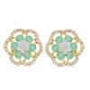 BUY 14K GOLD FLORAL EMERALD AND DIAMOND EARRINGS