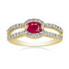 BUY NATURAL GLASS FILLED RUBY GEMSTONE WITH WHITE DIAMOND 14K GOLD RING