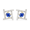 BUY 14K GOLD NATURAL BLUE SAPPHIRE GEMSTONE HALO EARRINGS WITH WHITE DIAMOND