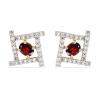 BUY 14K GOLD NATURAL GARNET GEMSTONE HALO EARRINGS WITH WHITE DIAMOND