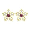 BUY 14K GOLD NATURAL RHODOLITE GEMSTONE CLASSIC EARRINGS WITH WHITE DIAMOND