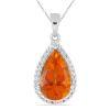 BUY 925 SILVER NATURAL PADPARADSCHA QUARTZ WITH WHITE ZIRCON  GEMSTONE BIG STONE PENDANT