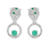 925 STERLING SILVER PANTHER EARRINGS WITH NATURAL EMERALD & WHITE ZIRCON GEMSTONES