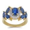 BUY STERLING SILVER NATURAL BLUE KYANITE WITH WHITE ZIRCON GEMSTONE CLUSTER RING