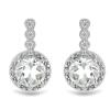 JEWELPIN WHOLESALE CRYSTAL DROP EARRINGS IN 925 STERLING SILVER WITH WHITE ZIRCON HALO