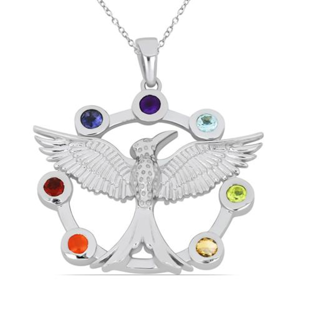 BUY NATURAL CHAKRA STONES BIRD PENDANT IN 925 SILVER 