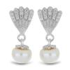 BUY NATURAL WHITE FRESHWATER PEARL & WHITE ZIRCON GEMSTONE EARRINGS IN STERLING SILVER 