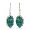 BUY STERLING SILVER NATURAL MALACHITE WITH WHITE ZIRCON GEMSTONE CLASSIC EARRINGS