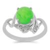 BUY STERLING SILVER NATURAL GREEN JADE WITH WHITE ZIRCON GEMSTONE RING 
