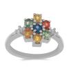 BUY MULTI SAPPHIRE GEMSTONE CLUSTER RING IN 925 SILVER 