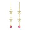 BUY 925 SILVER STAR DROP EARRINGS WITH NATURAL INDIAN RUBY & CZ – GOLD PLATED