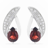 NATURAL GARNET GEMSTONE EARRINGS IN 925 STERLING SILVER WITH CZ CLUSTER DESIGN