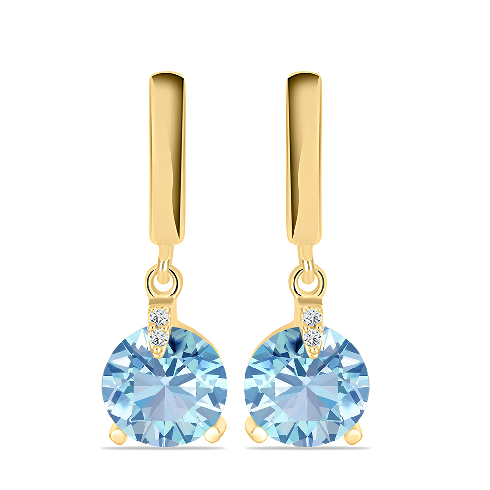Bulk 14K Gold Round Aquamarine Solitaire Bar-Drop Dangle Hoops - Gold Jewelry Manufacturers USA