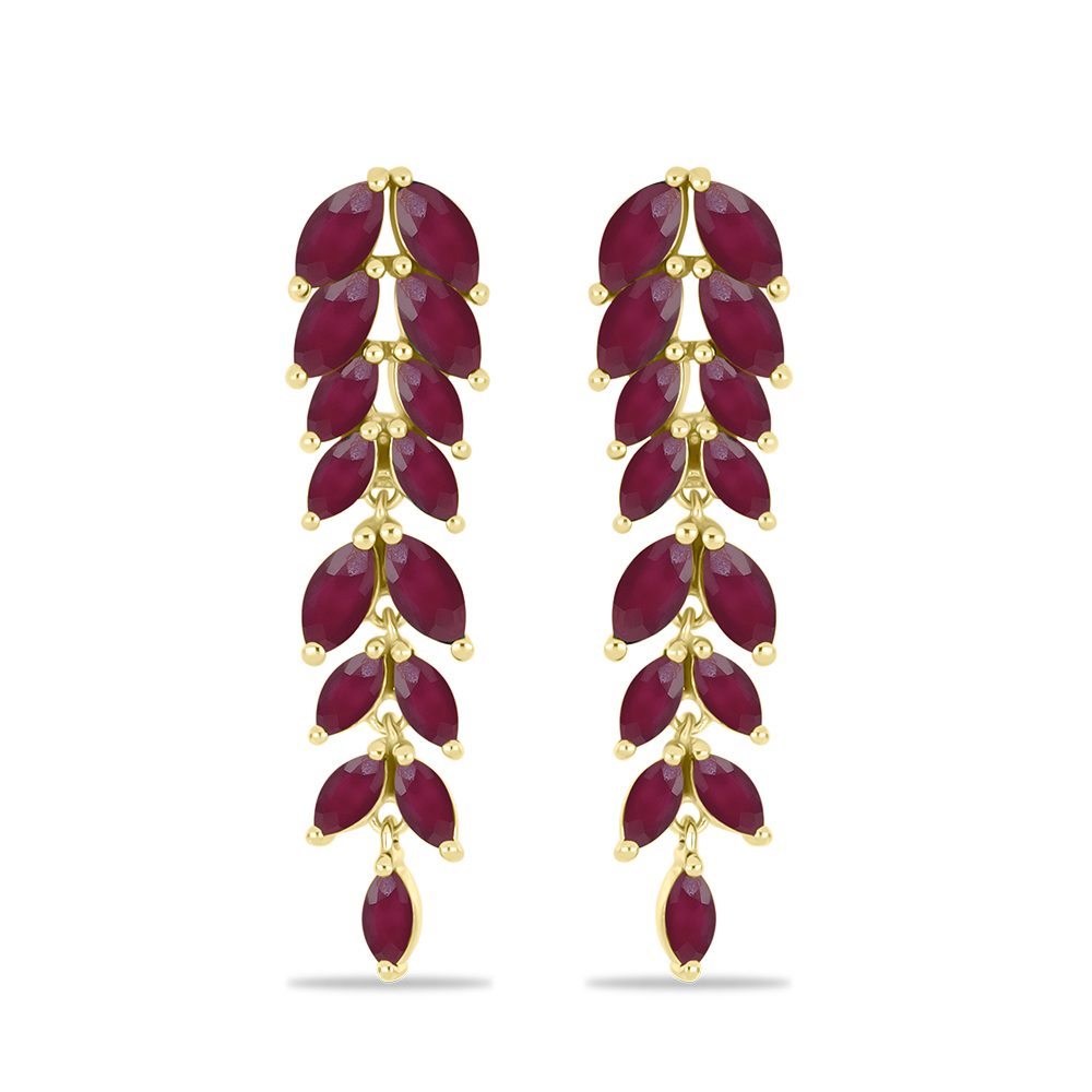 BUY 14K GOLD WITH GLASS FILLED RUBY GEMSTONE CLUSTER EARRING