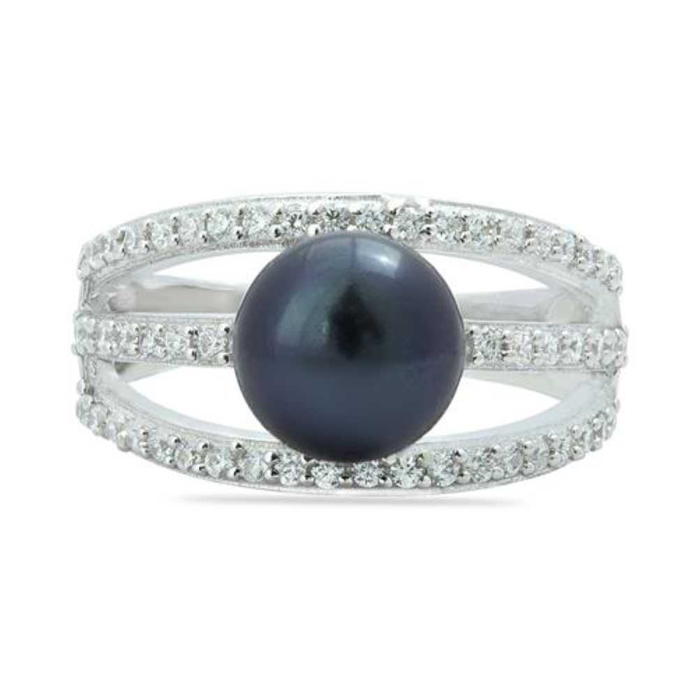 BUY STYLISH BLACK PEARL GEMSTONE  RING IN STERLING SILVER
