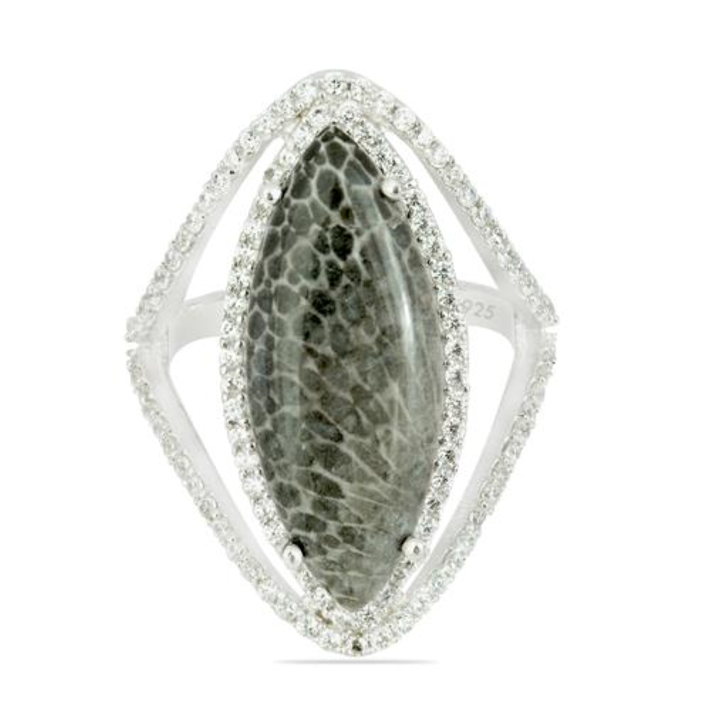 BUY 925 SILVER NATURAL BLACK CORAL GEMSTONE BIG STONE RING