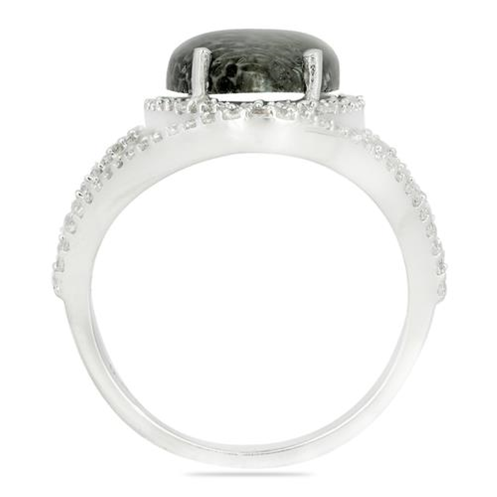 BUY 925 SILVER NATURAL BLACK CORAL GEMSTONE BIG STONE RING