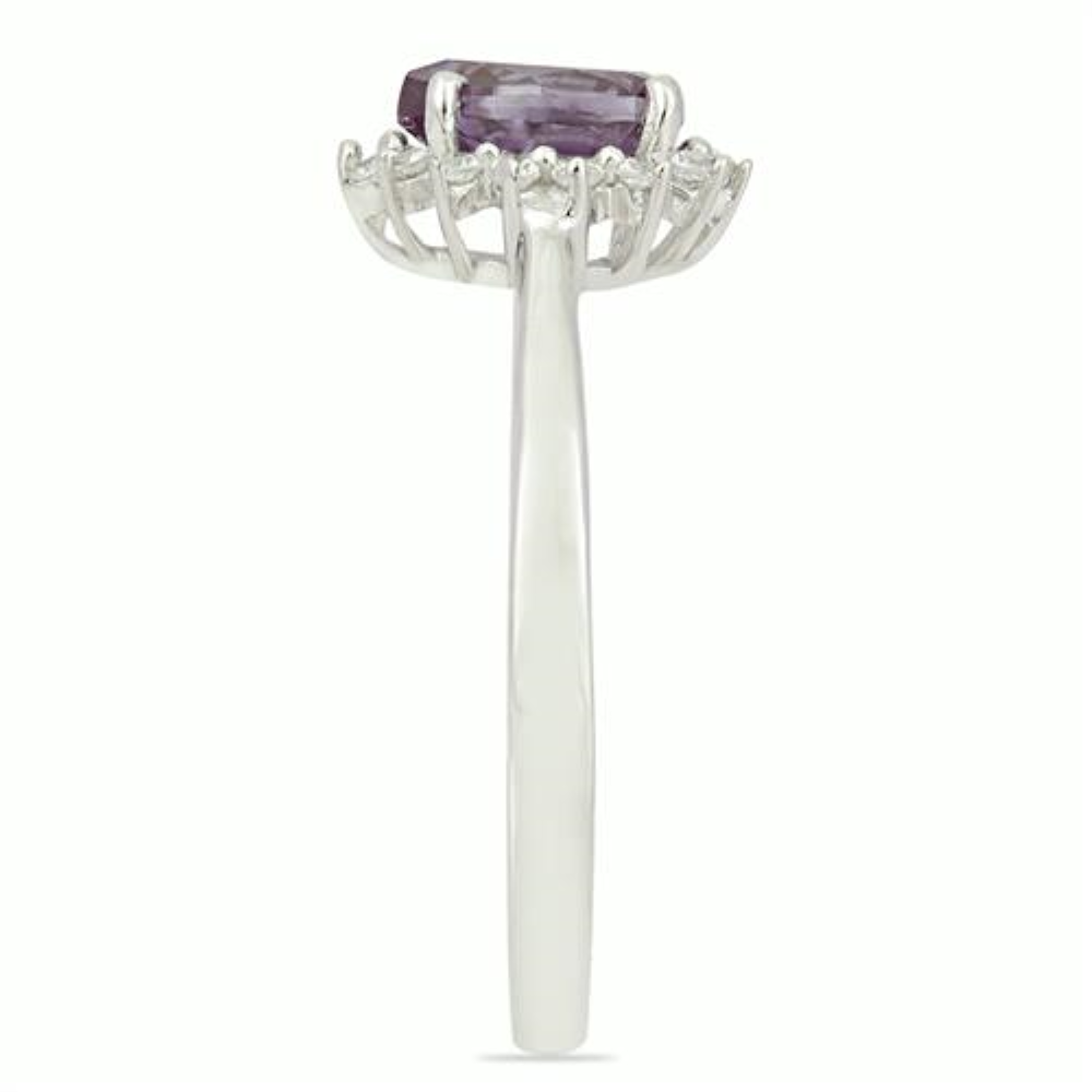 BUY SYNTHETIC ALEXANDERITE GEMSTONE HALO RING IN 925 SILVER