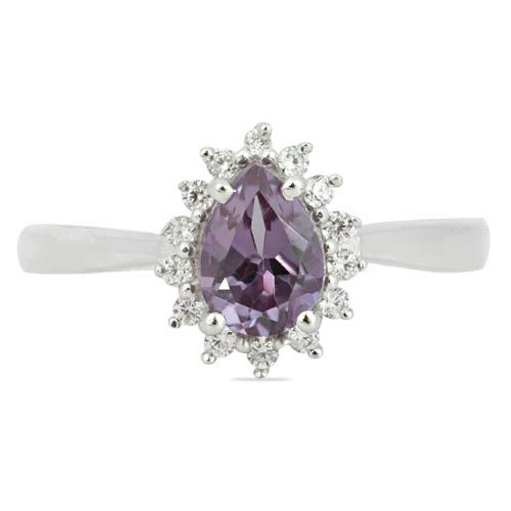 BUY SYNTHETIC ALEXANDERITE GEMSTONE HALO RING IN 925 SILVER