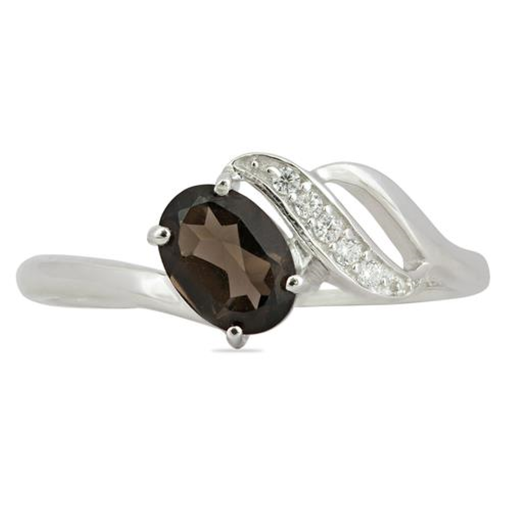 BUY 925 SILVER NATURAL SMOKY GEMSTONE CLASSIC RING