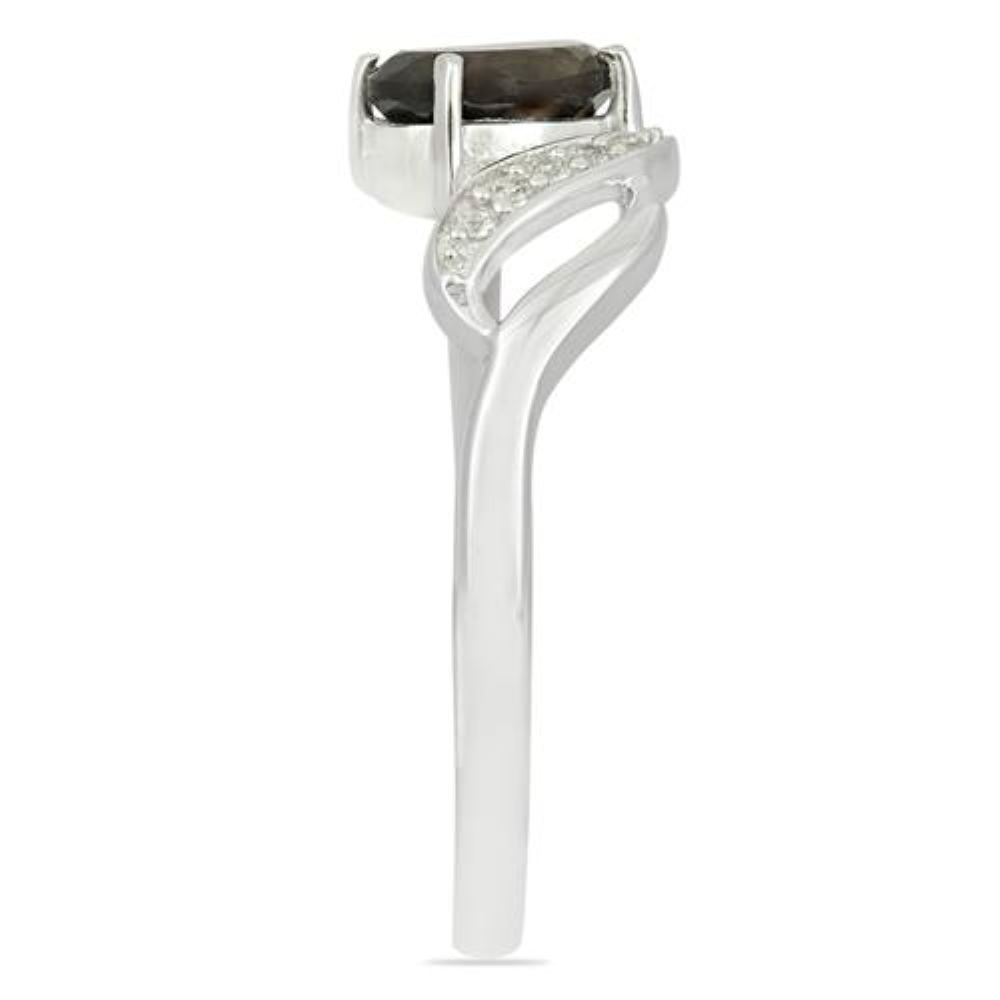 BUY 925 SILVER NATURAL SMOKY GEMSTONE CLASSIC RING