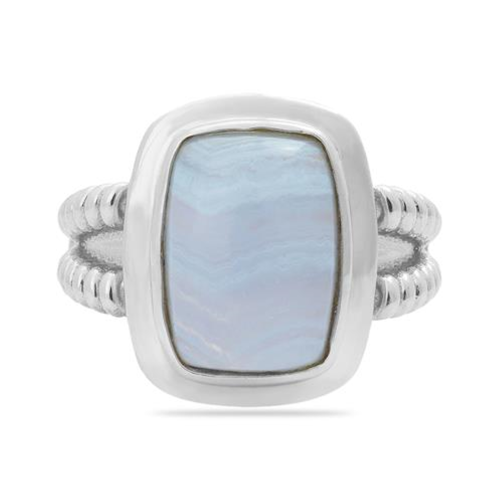 BUY NATURAL BLUE LACE AGATE GEMSTONE RING IN STERLING SILVER