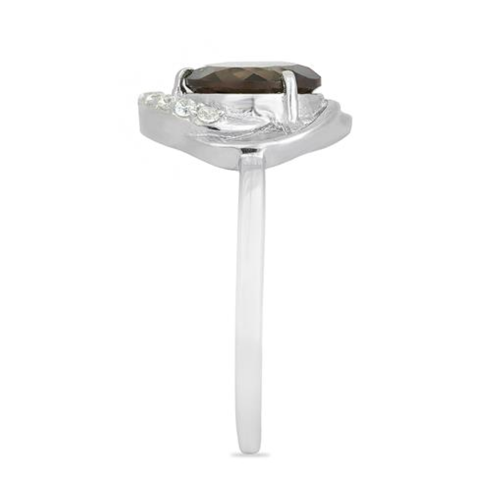 BUY NATURAL SMOKY GEMSTONE CLASSIC RING IN 925 SILVER