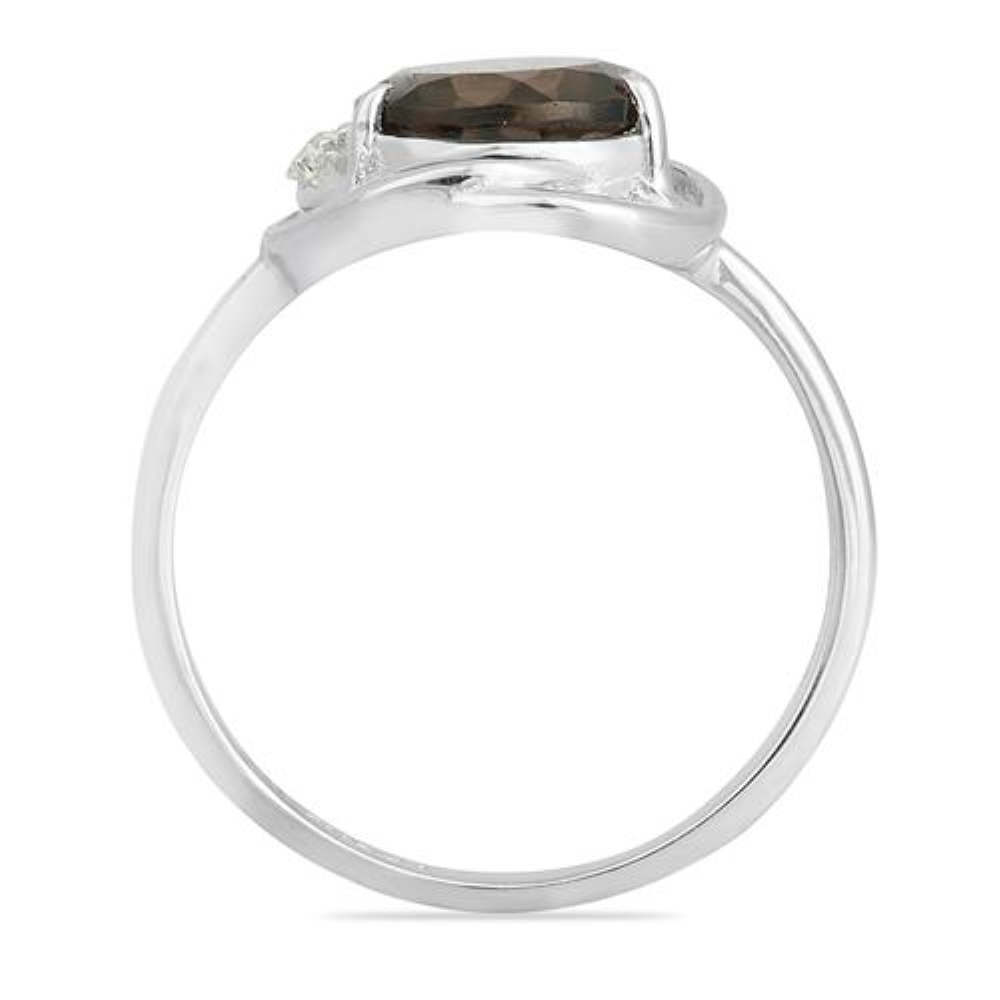 BUY NATURAL SMOKY GEMSTONE CLASSIC RING IN 925 SILVER