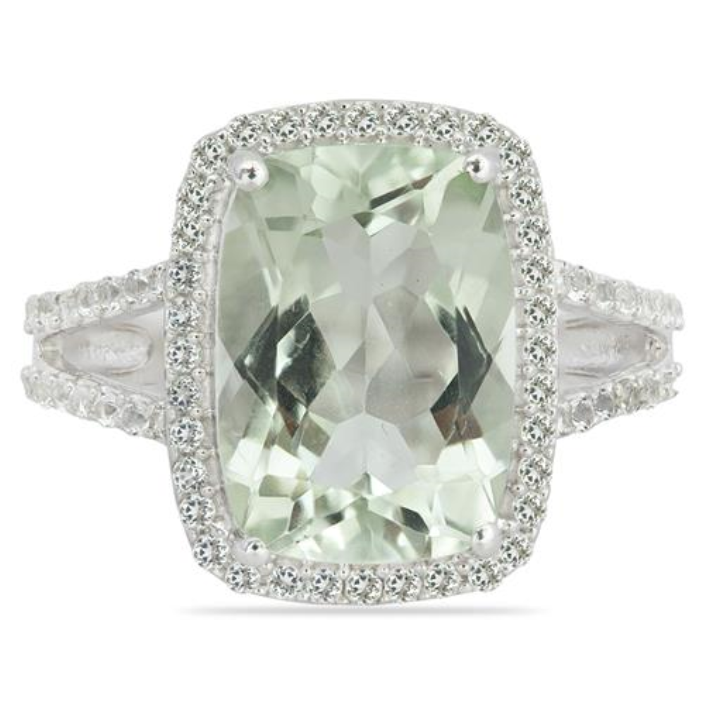 BUY NATURAL GREEN AMETHYST GEMSTONE BIG STONE RING IN 925 SILVER