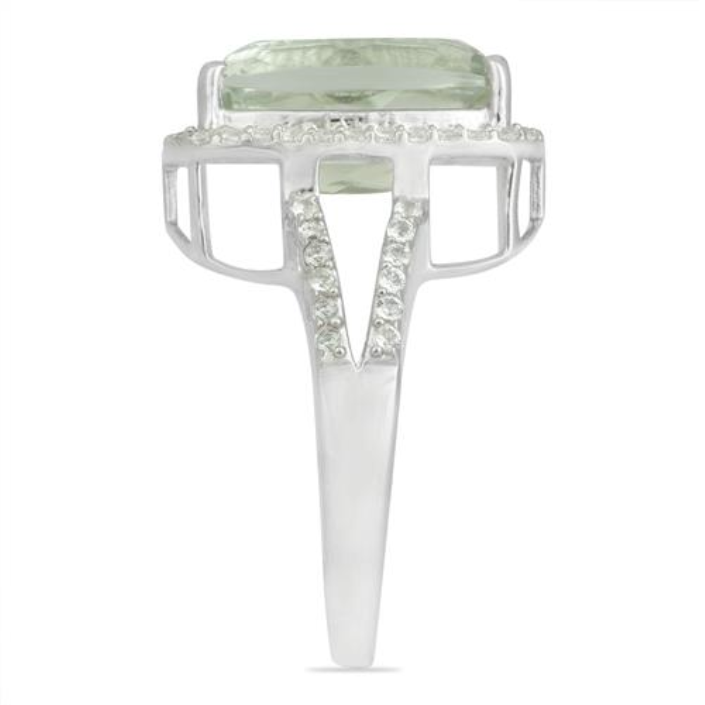 BUY NATURAL GREEN AMETHYST GEMSTONE BIG STONE RING IN 925 SILVER