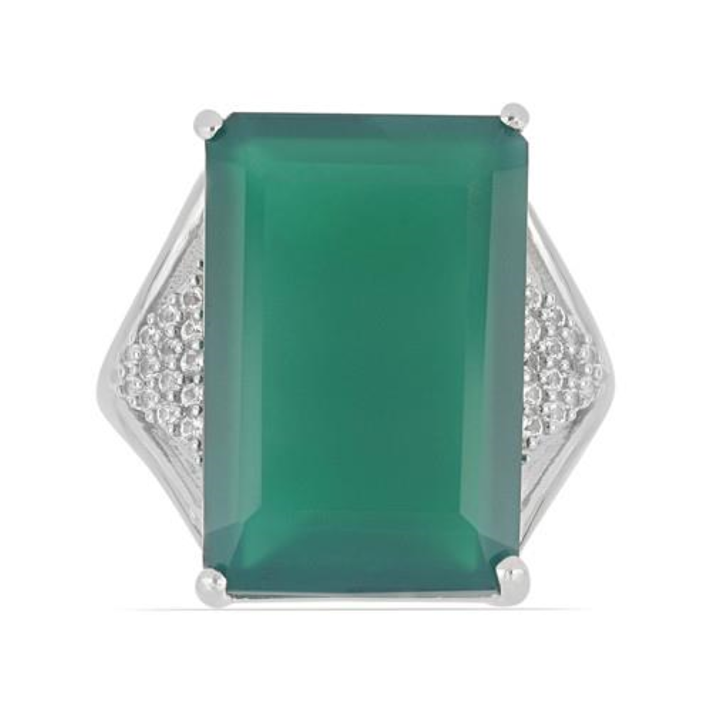BUY REAL GREEN ONYX GEMSTONE BIG STONE RING IN 925 SILVER