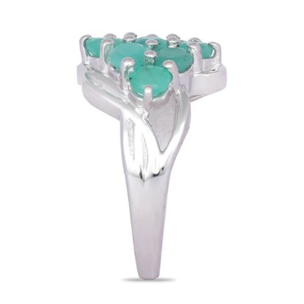 BUY STERLING SILVER REAL EMERALD GEMSTONE CLUSTER RING