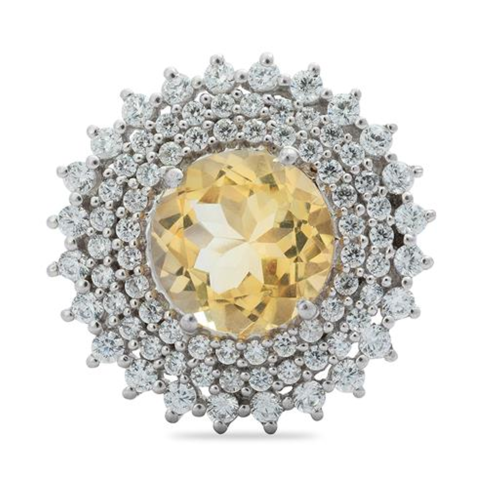 BUY NATURAL CITRINE GEMSTONE HALO RING IN STERLING SILVER