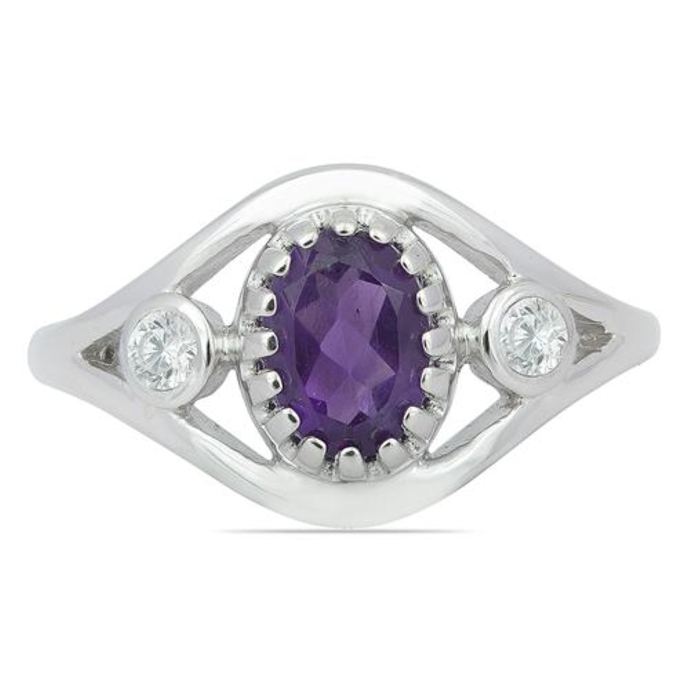 BUY AFRICAN AMETHYST GEMSTONE CLASSIC RING IN 925 SILVER