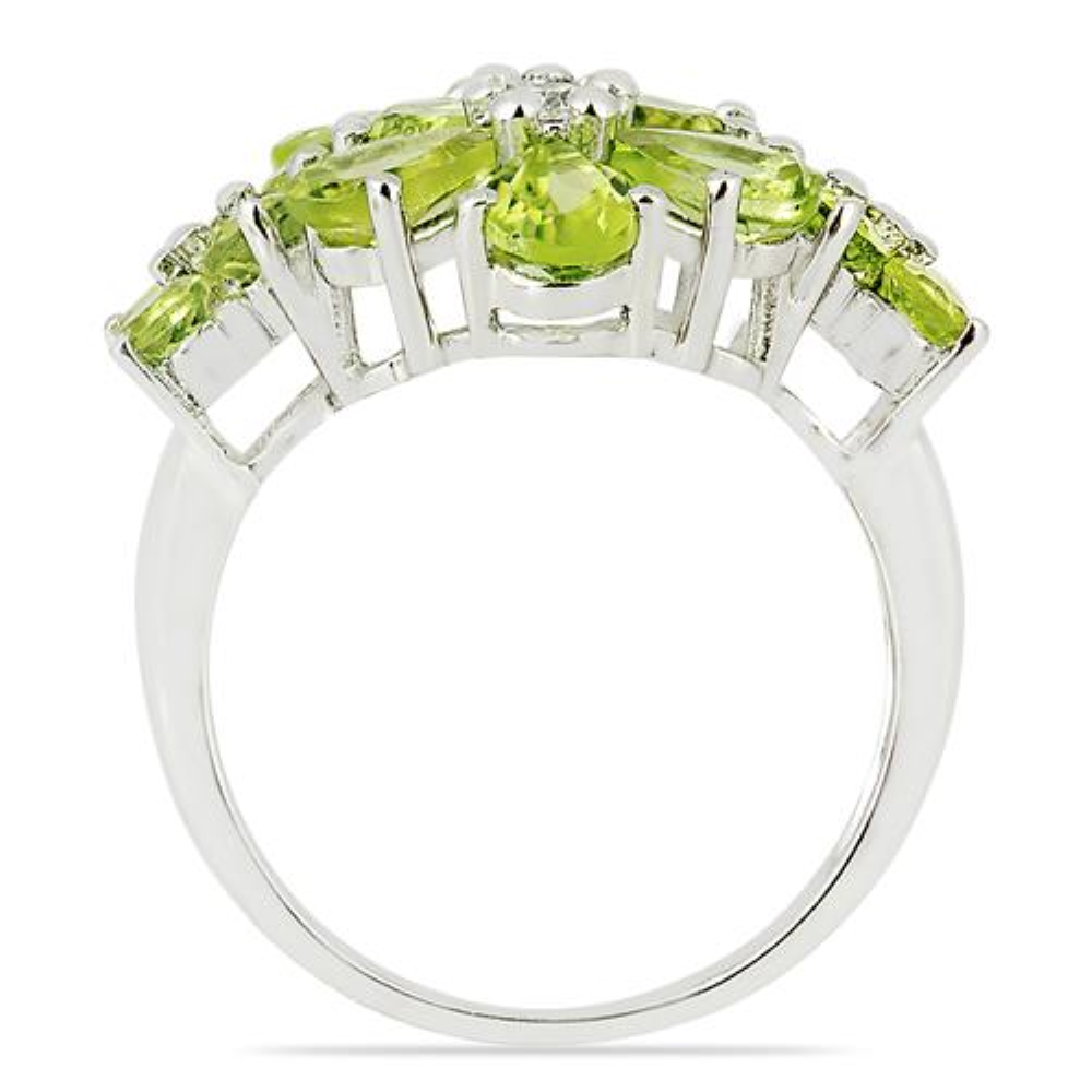 BUY REAL PERIDOT GEMSTONE FLOWER RING IN STERLING SILVER