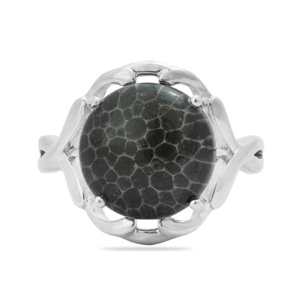 BUY STERLING SILVER NATURAL BLACK CORAL SINGLE STONE RING
